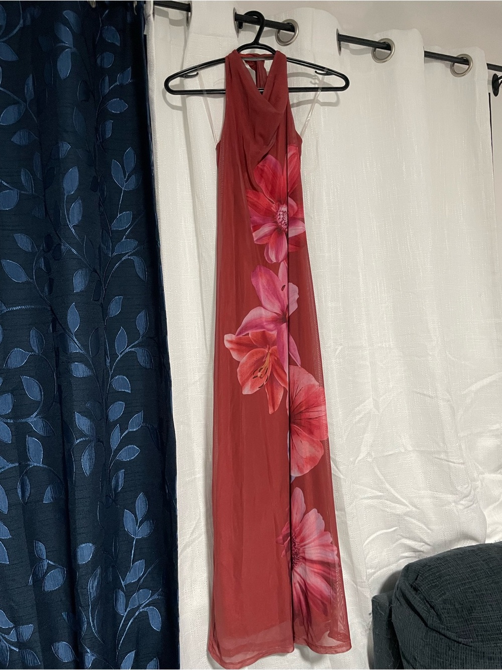 Hudson Jeans Red Maxi Dress with Pink Floral Print